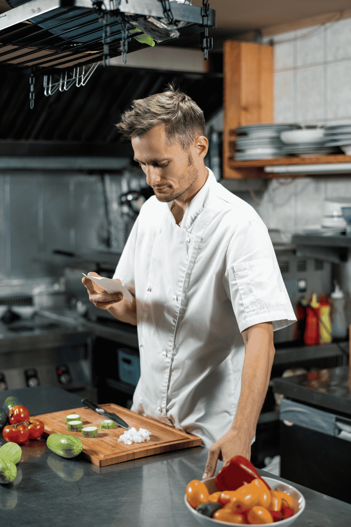Chef viendo hoja ingredientes